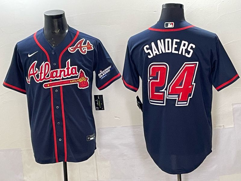 Men Atlanta Braves Nike #24 Sanders Blue 2025 MLB Jersey 02
